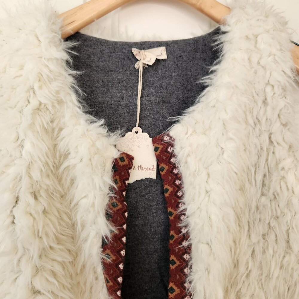 Boho Faux Fur Vest Tribal Pockets Soft Cozycore Hippie Western Rodeo Cowgirl S - Picture 10 of 11